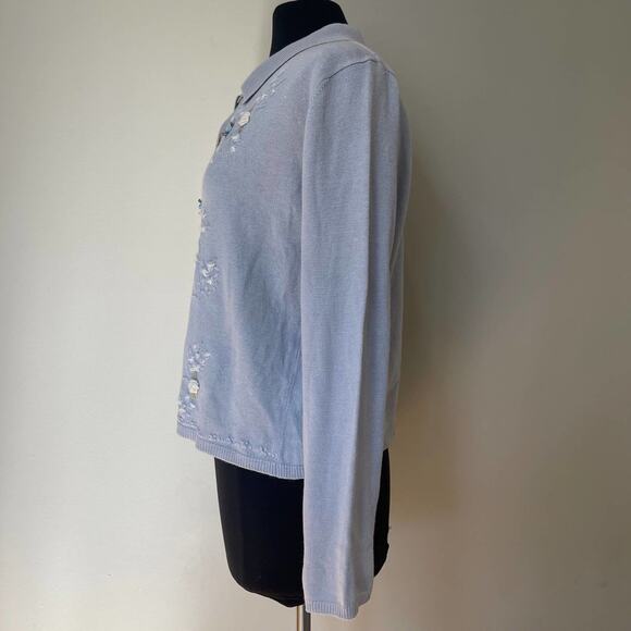 Vintage Stephanie Andrews Blue White Embroidered Cottagecore Cardigan Size Large - Picture 7 of 12
